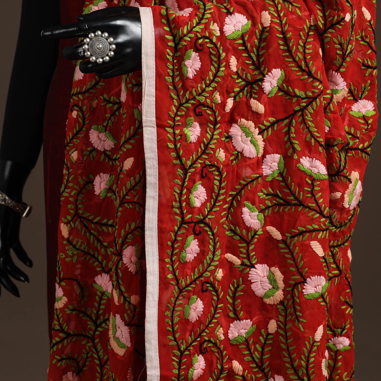 Georgette hand embroidered phulkari dupatta 25 - handcrafted