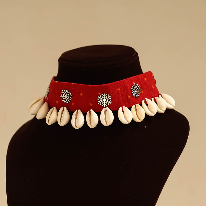 Red - german silver fabart choker necklace set with shell