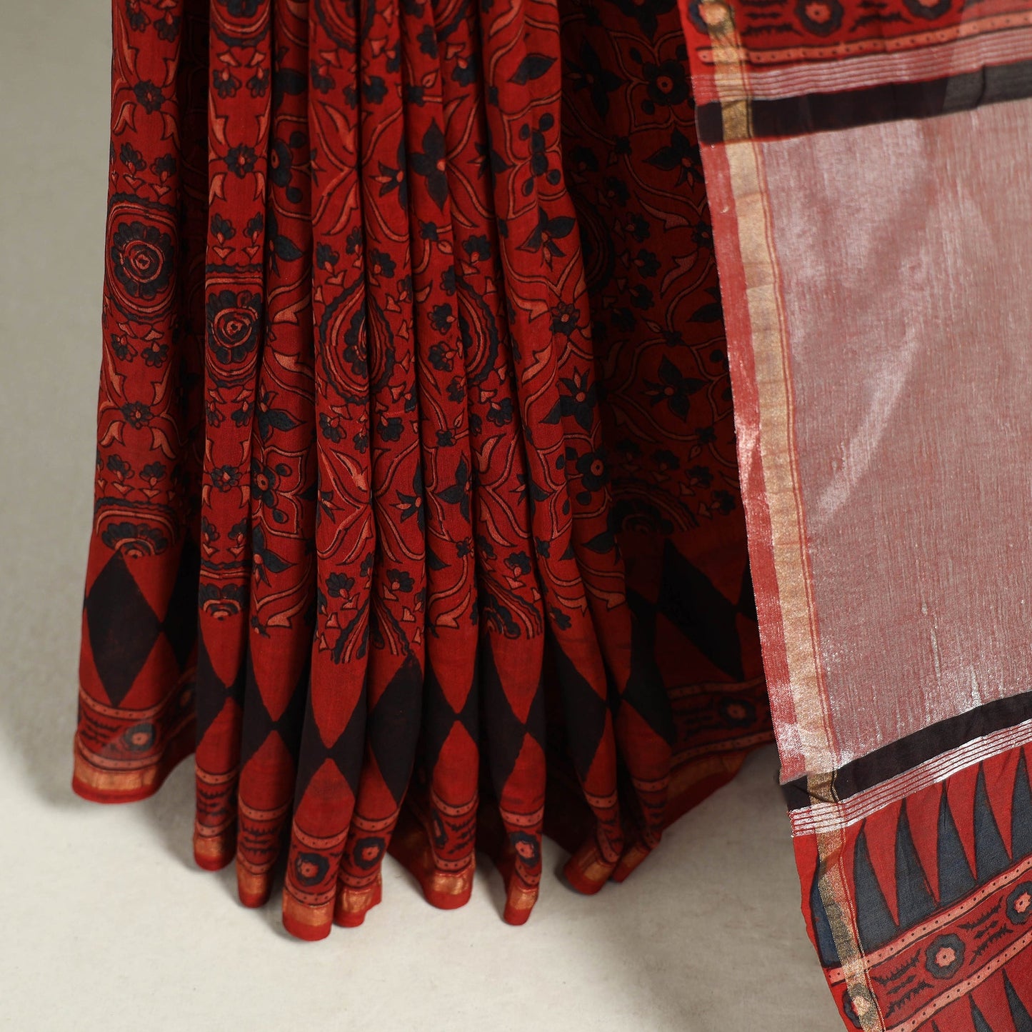 Ghicha Pallu Chanderi Silk Natural Dyed Ajrakh Print Saree