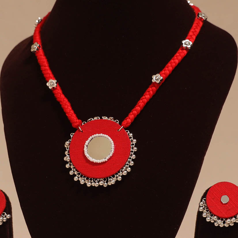 Ghungroo mirror work fabart necklace set 12 - handcrafted