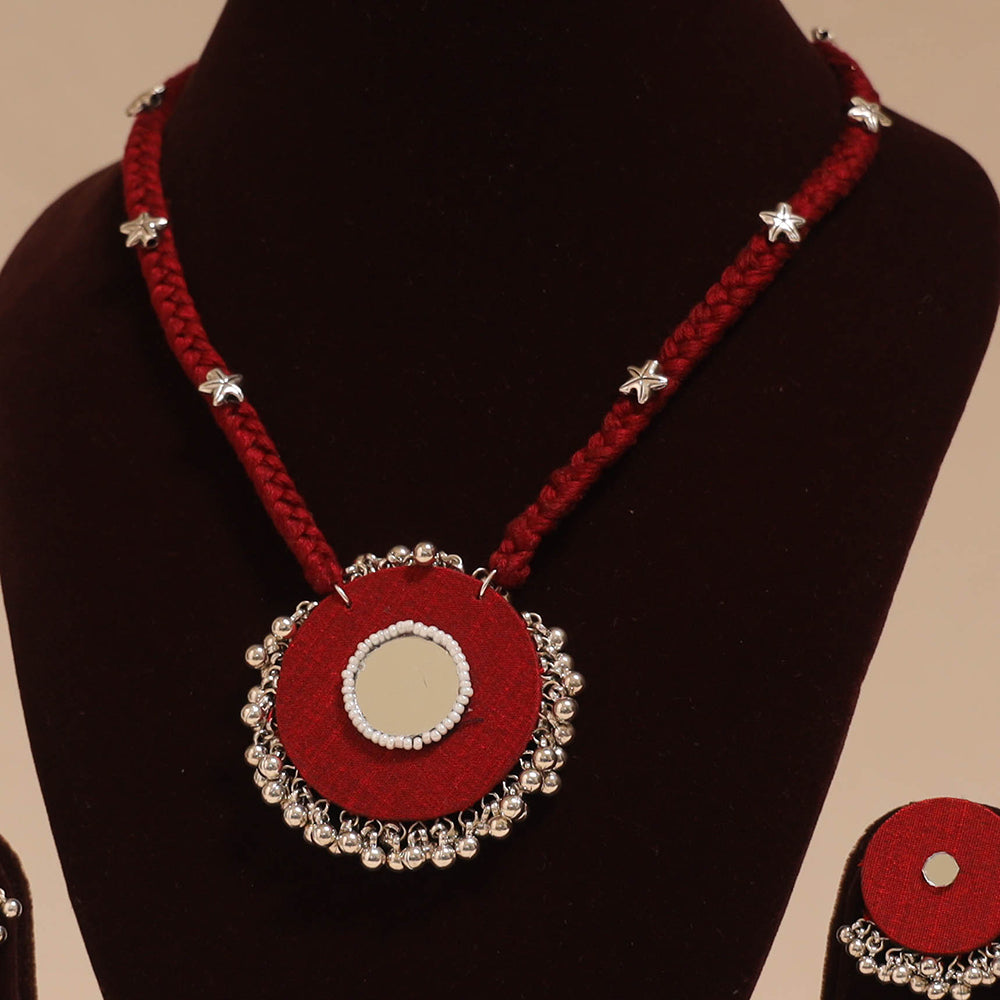 Ghungroo mirror work fabart necklace set 14 - handcrafted