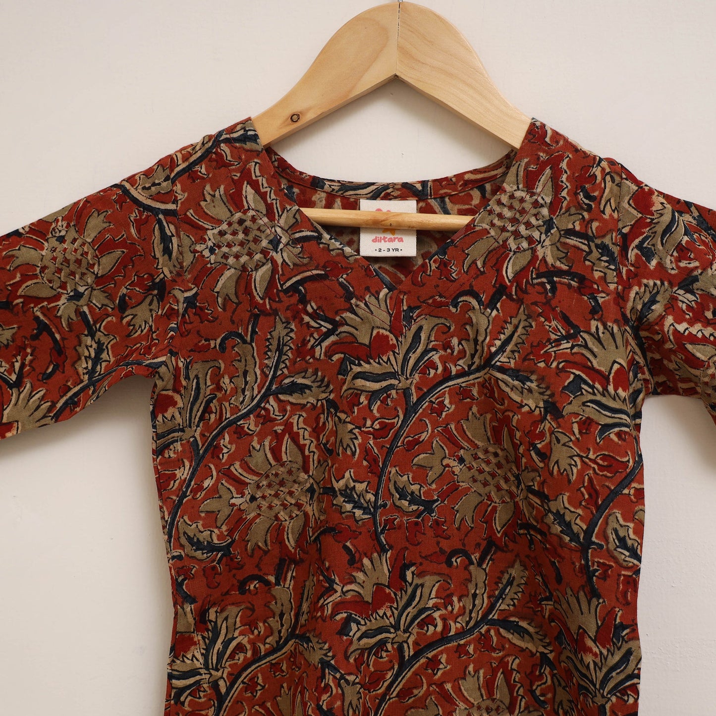 Red - girls kalamkari pure cotton kurta set (2-6 years) 05