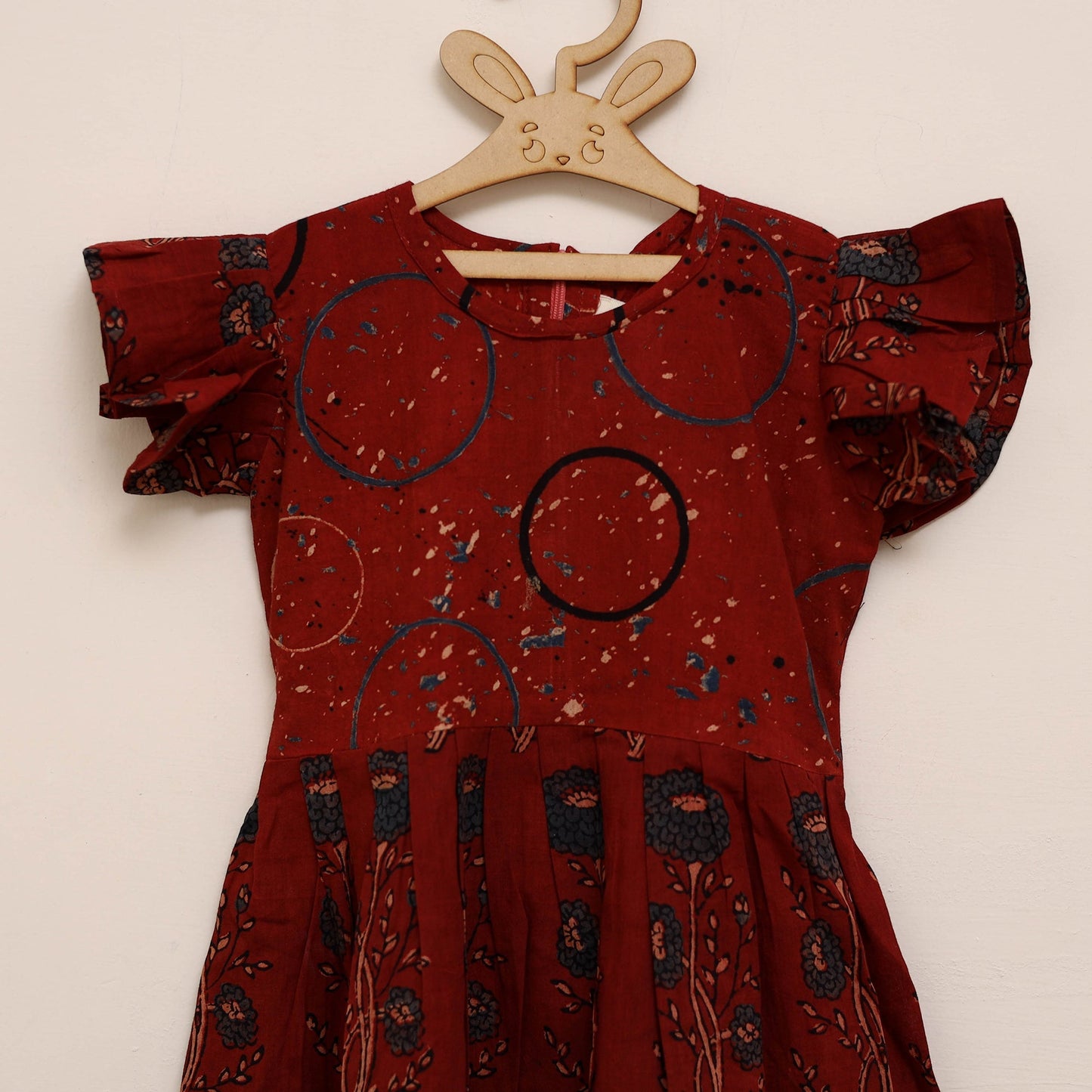 Girls pure cotton ajrakh hand block print frock dress (2-3