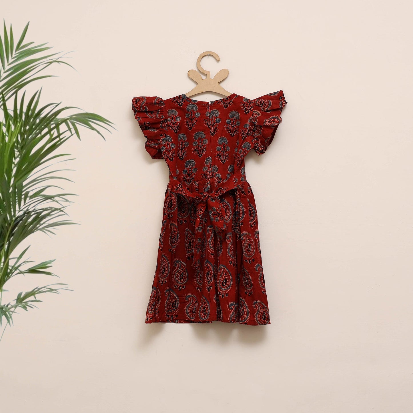 Red - girls pure cotton ajrakh hand block print frock dress