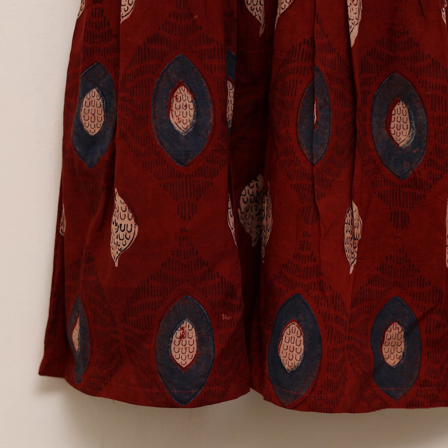 Red - girls pure cotton ajrakh hand block print frock dress