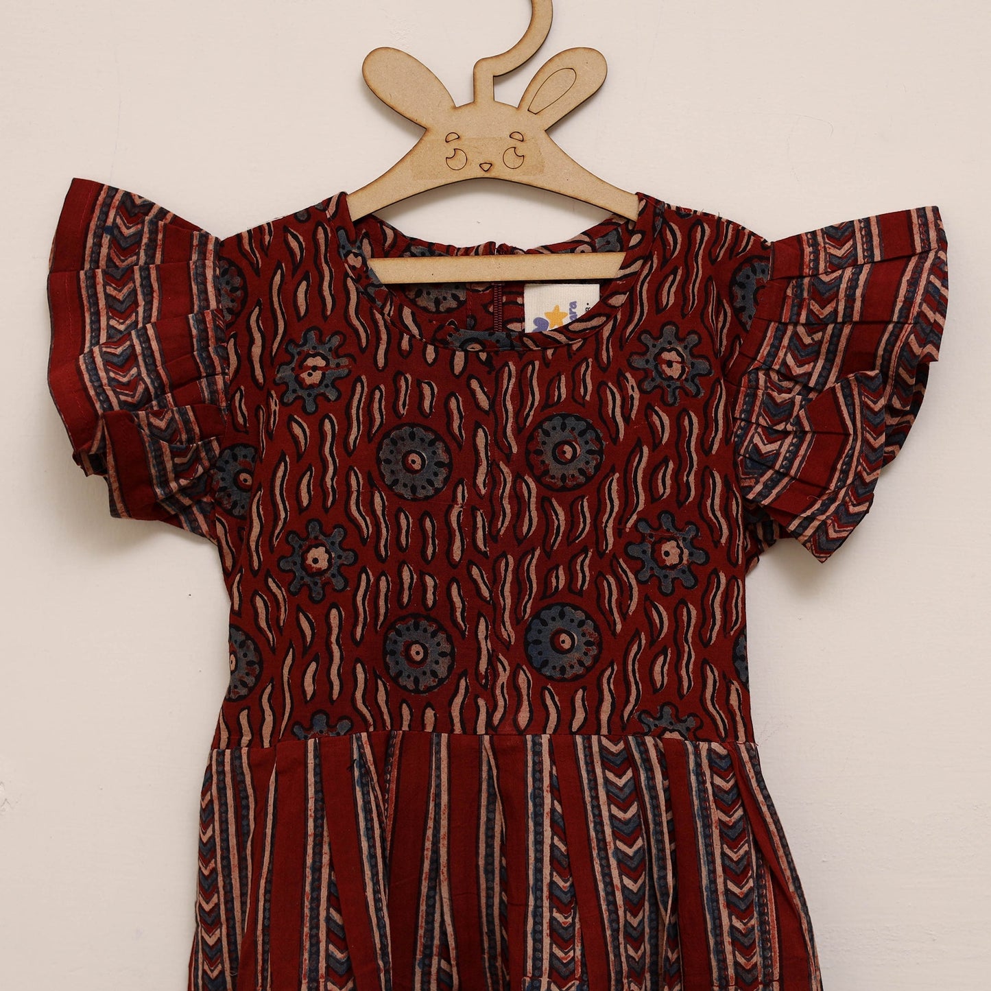 Girls pure cotton ajrakh hand block print frock dress (2-3