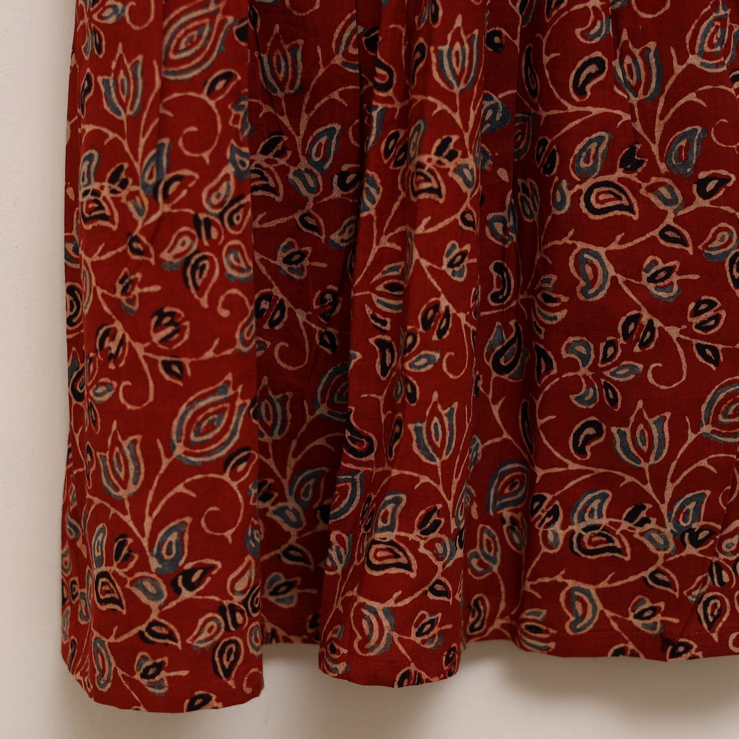 Red - girls pure cotton ajrakh hand block print frock dress