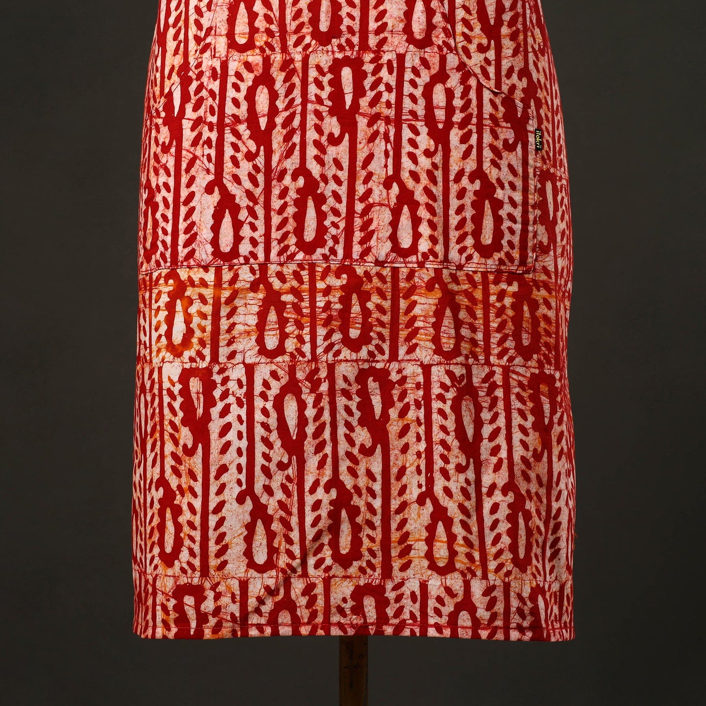 Red Hand Batik Print Cotton Apron with Pocket