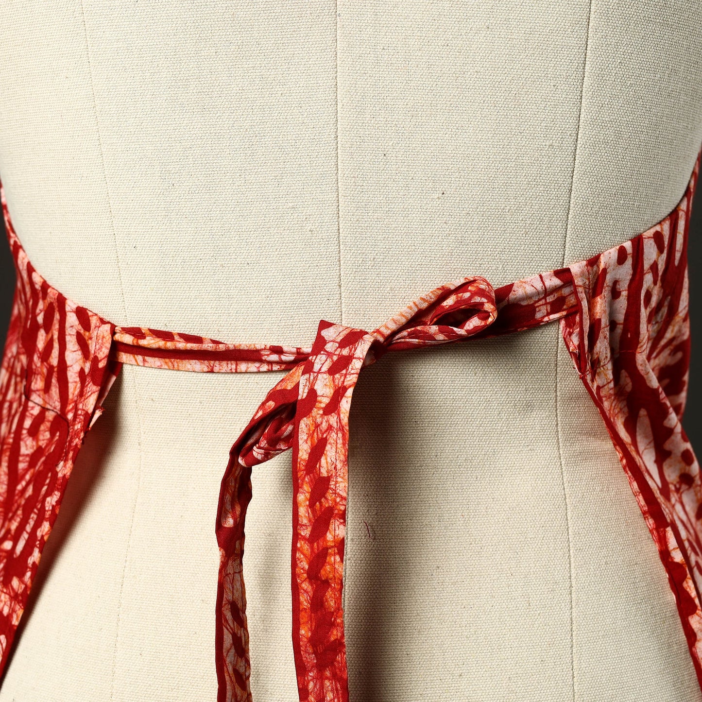 Red Hand Batik Print Cotton Apron with Pocket