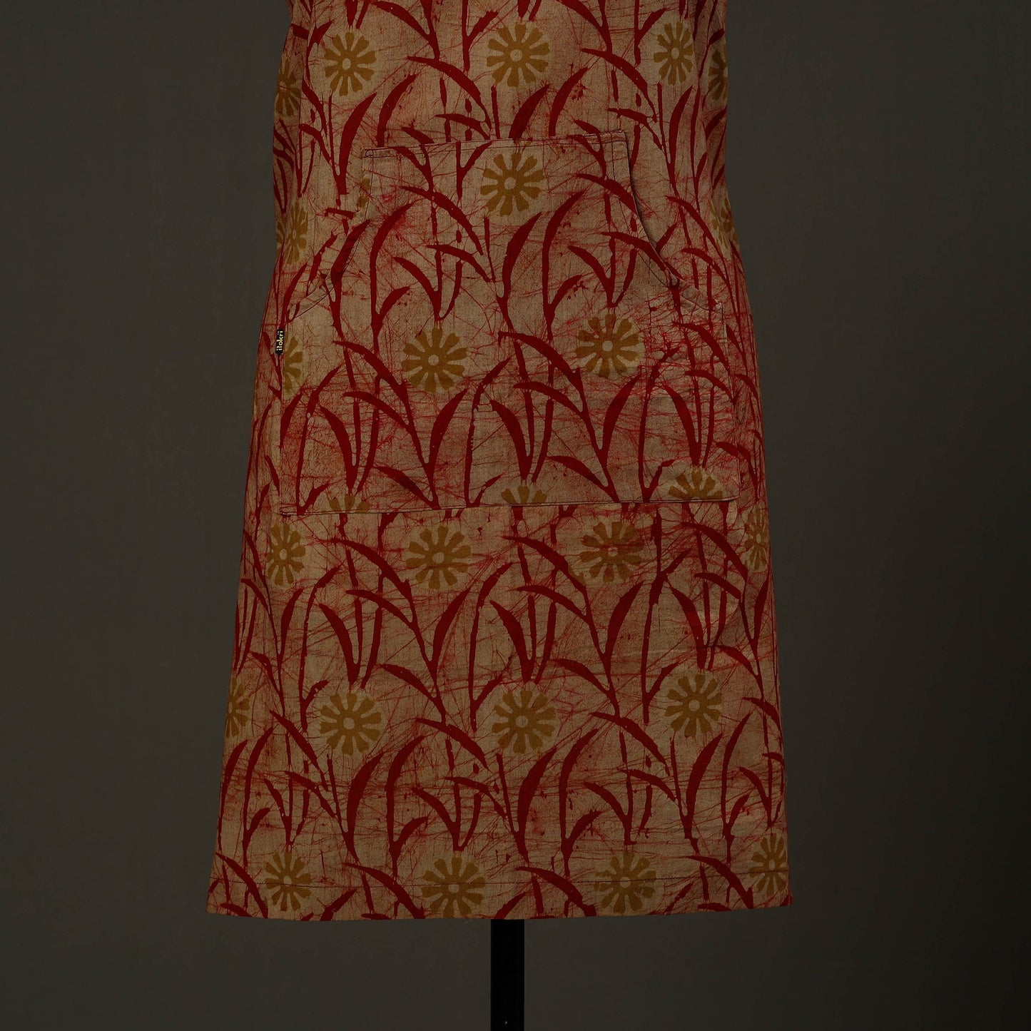 Red Hand Batik Print Cotton Apron with Pocket