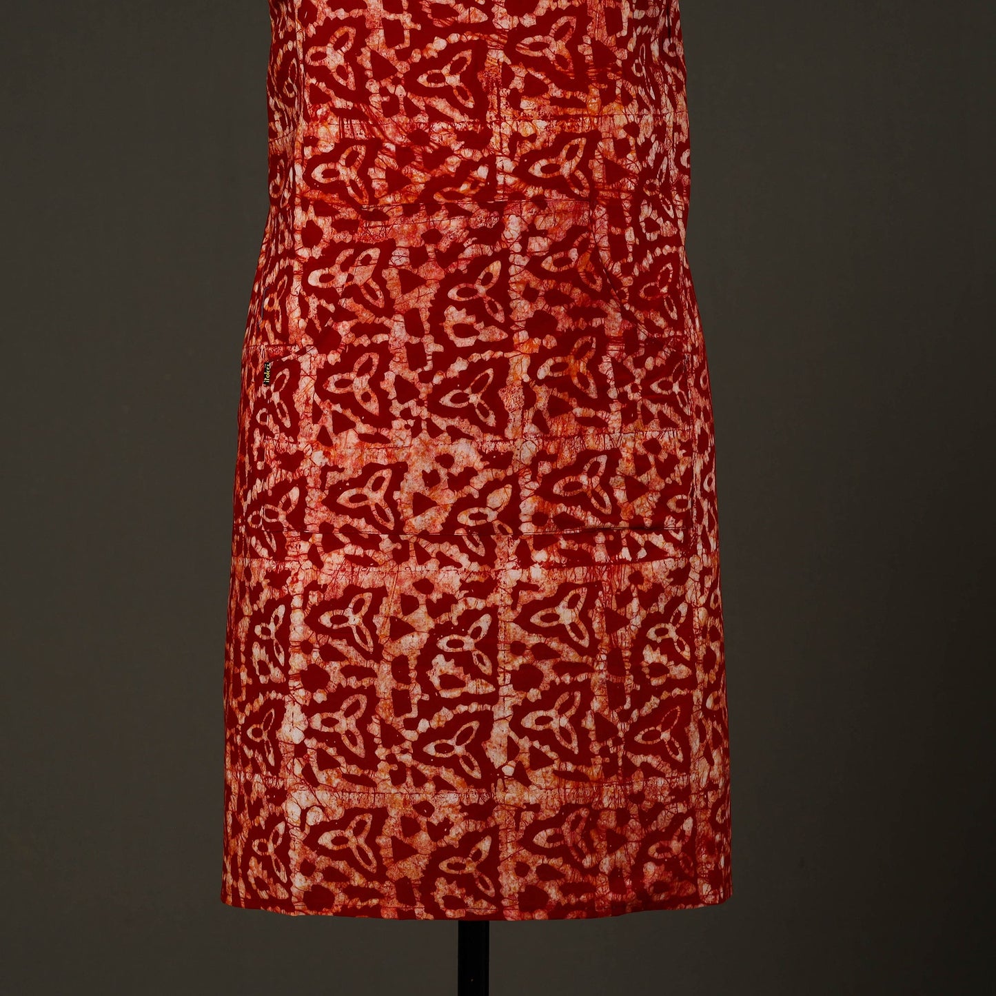 Red - hand batik cotton apron with pocket 74 - handcrafted