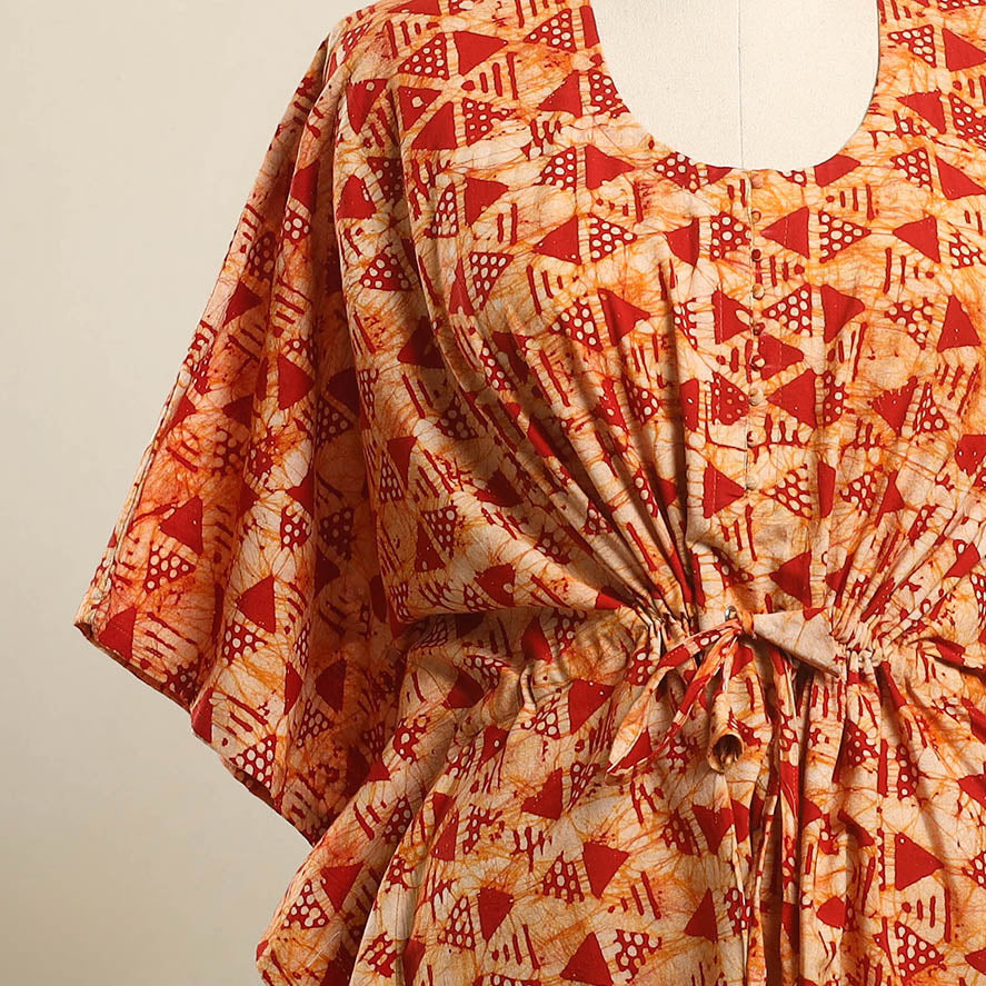 Red Hand Batik Print Cotton Kaftan