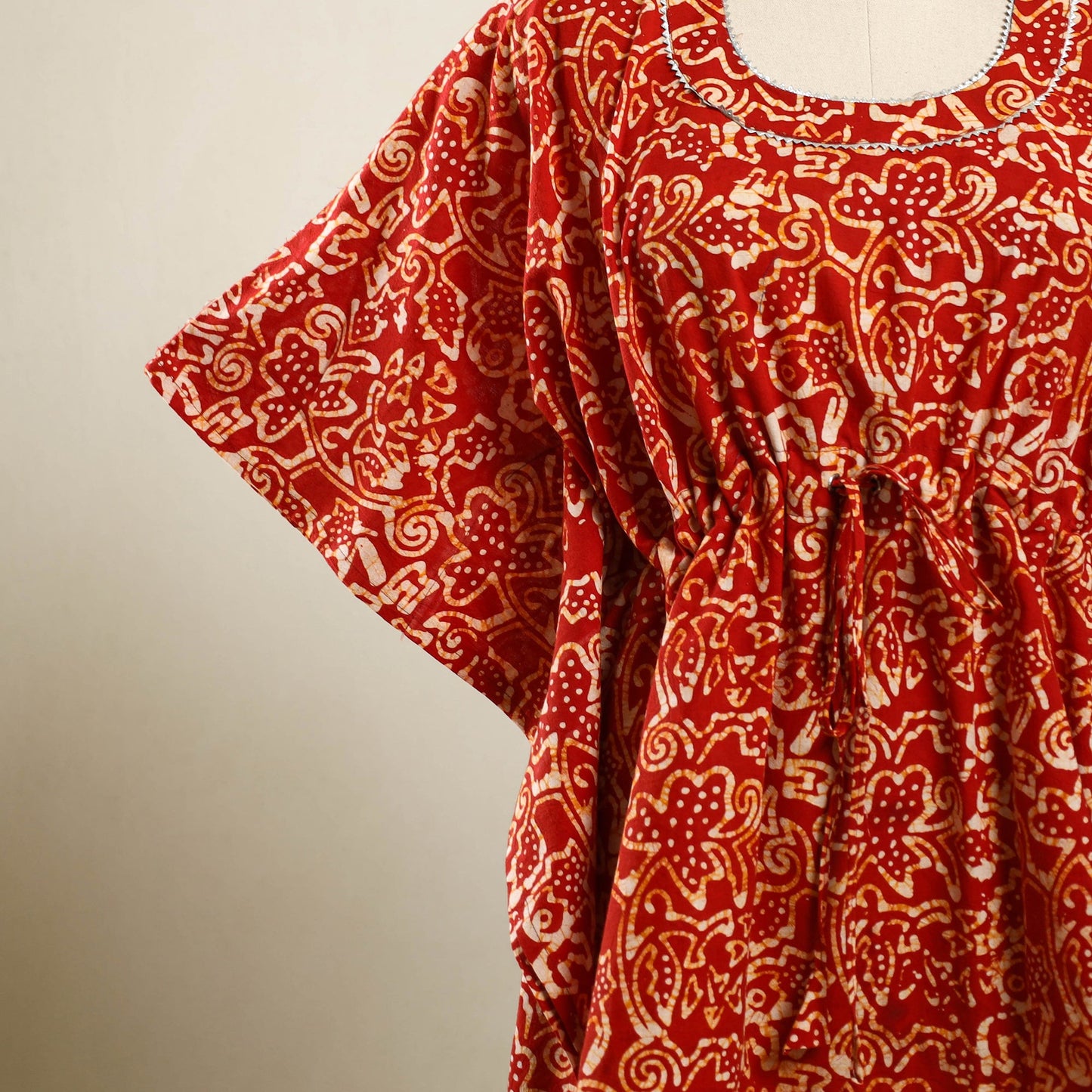 Red - hand batik cotton kaftan (short) 84 - handcrafted