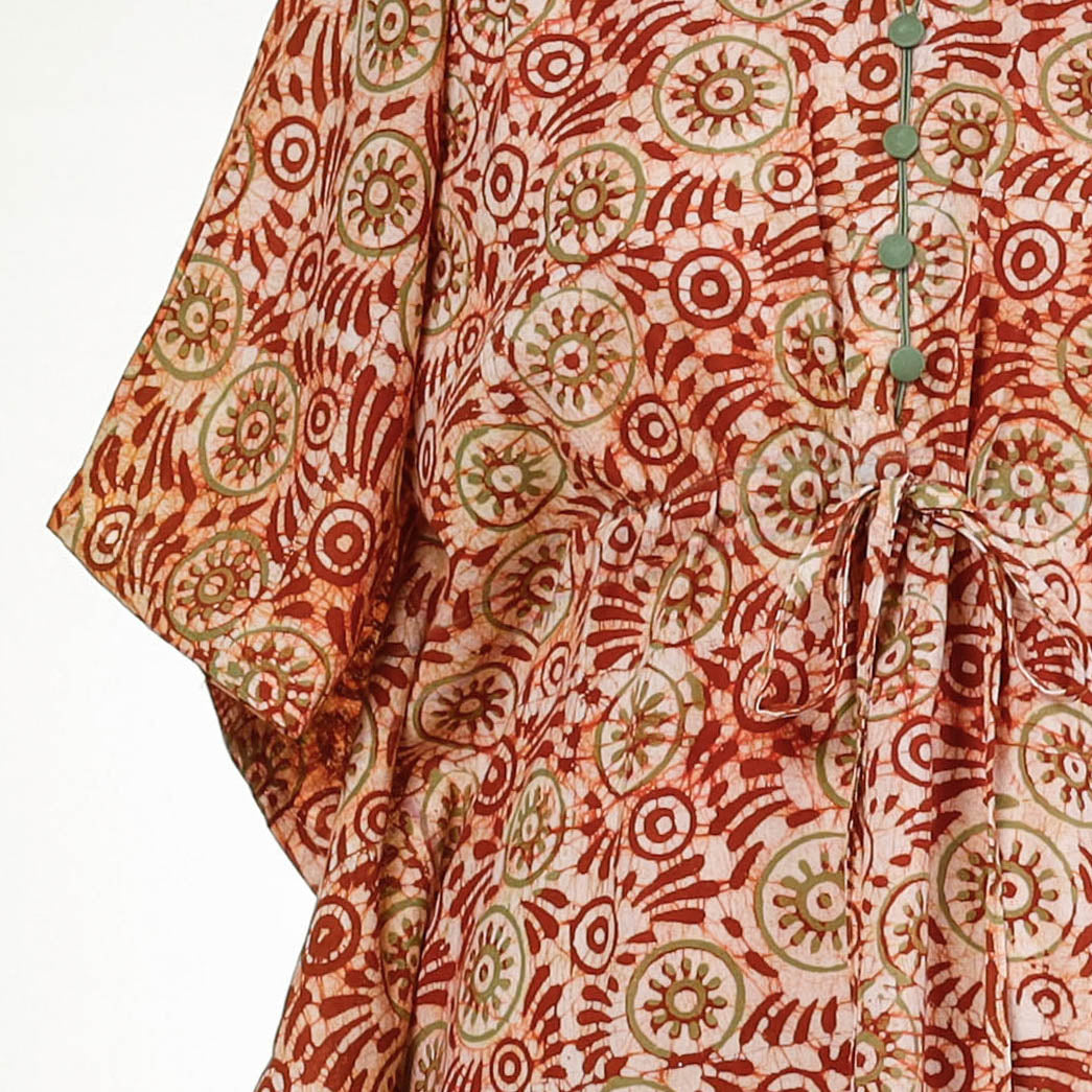 Hand Batik Printed Cotton Kaftan with Tie-Up Waist Online at iTokri.com