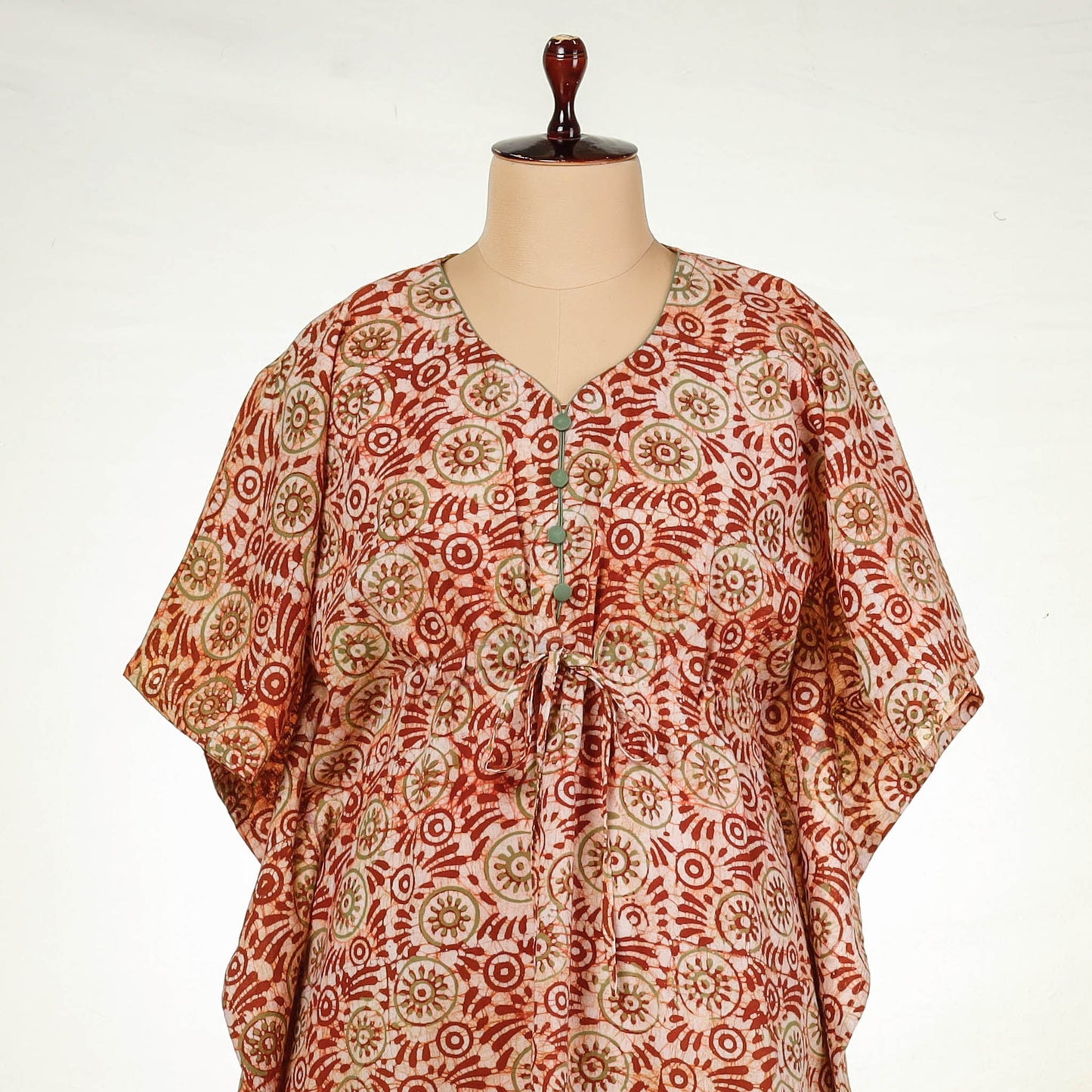 Hand Batik Printed Cotton Kaftan with Tie-Up Waist Online at iTokri.com
