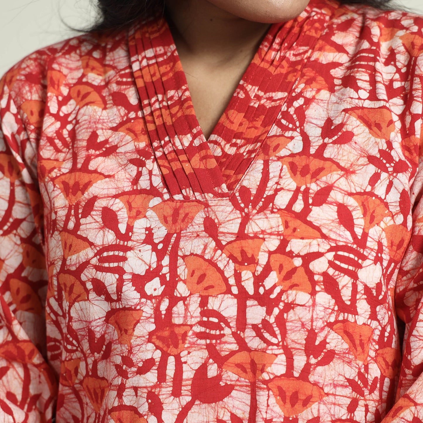 Red - hand batik printed cotton kurta with palazzo &
