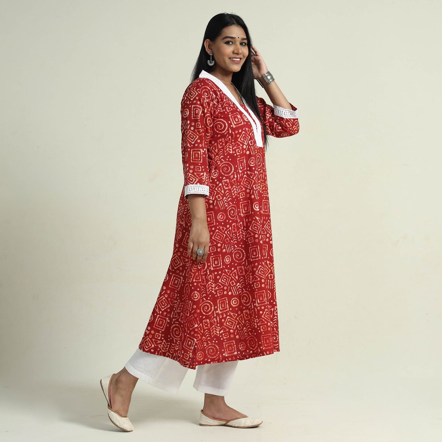 Hand Batik Printed Cotton Kurta with Palazzo Set