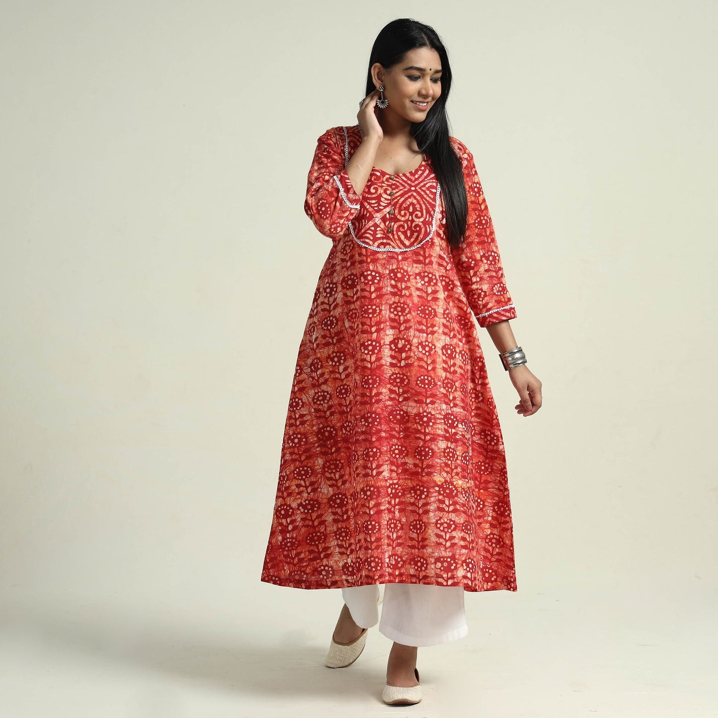Hand Batik Printed Cotton Kurta with Palazzo Set