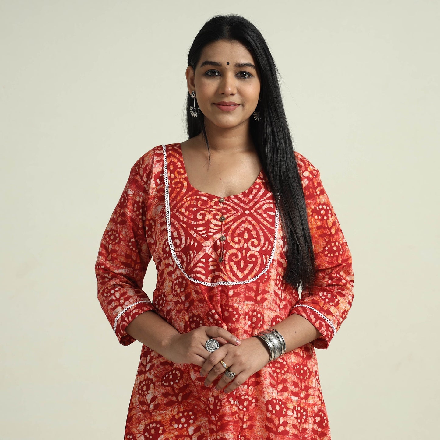 Hand Batik Printed Cotton Kurta with Palazzo Set