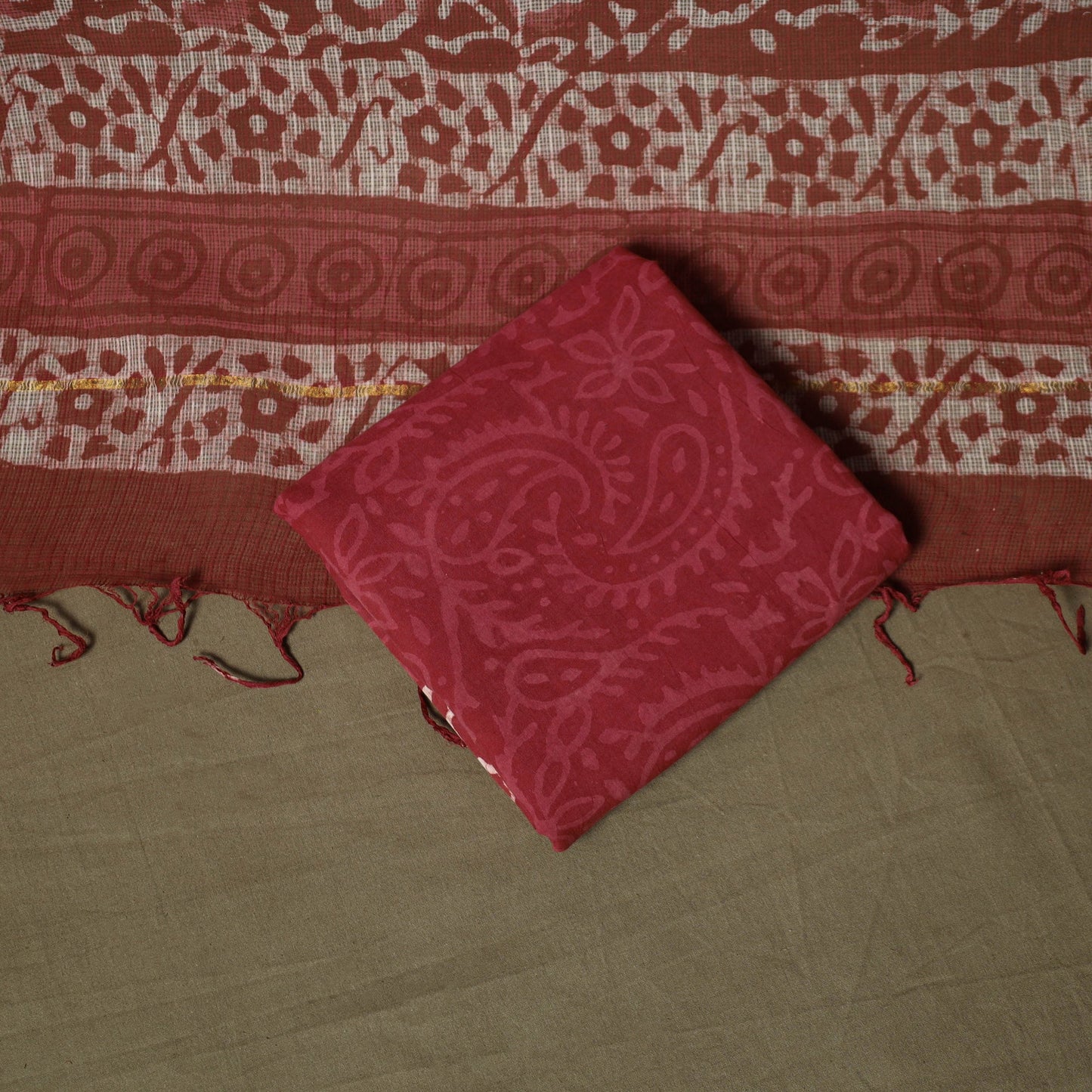 Hand block batik print cotton 3pc unstitched dress material