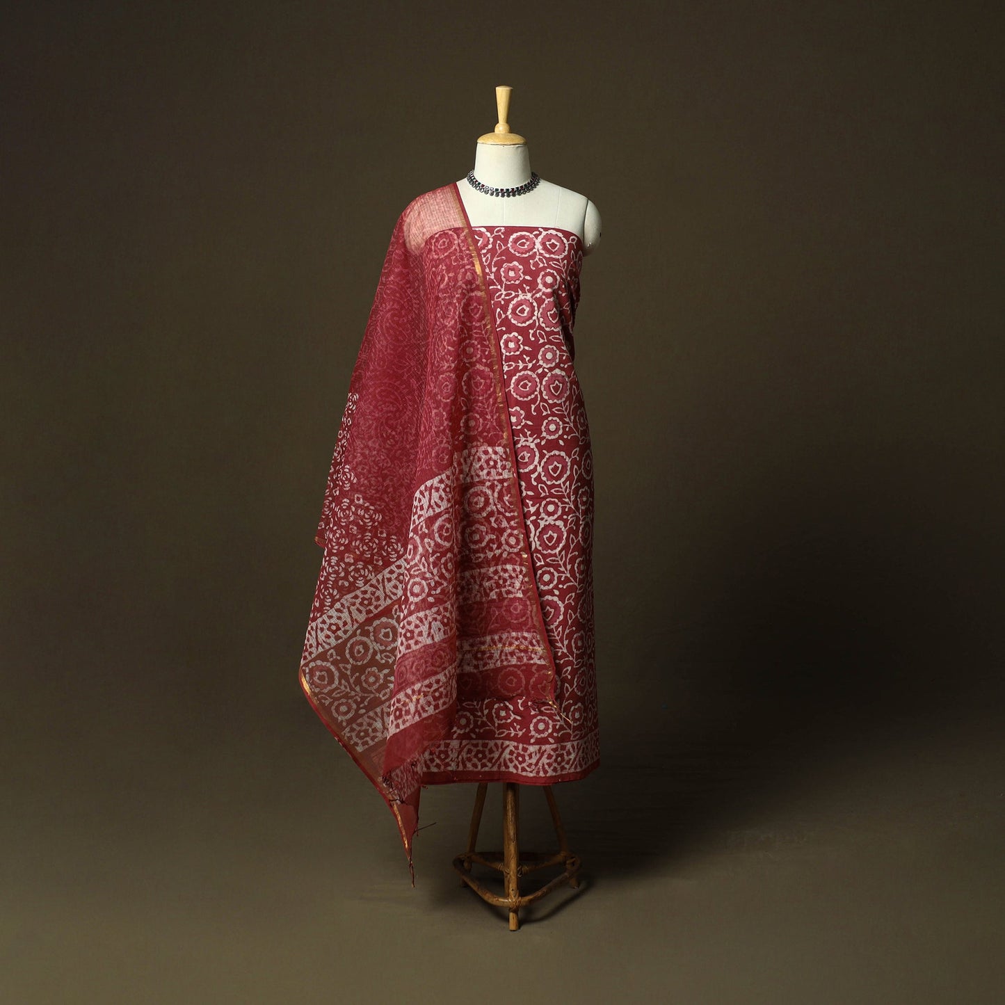 Hand block batik print cotton 3pc unstitched dress material
