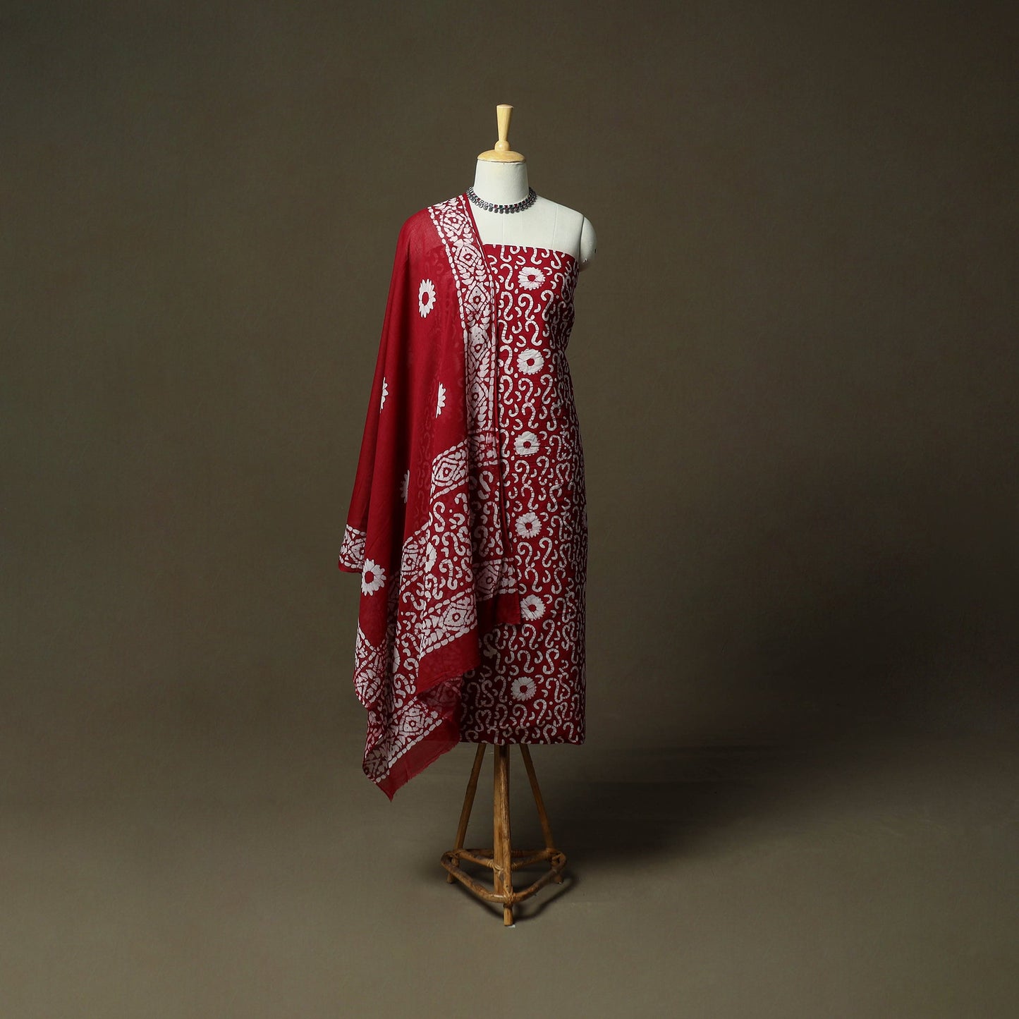 Hand block batik print cotton 3pc unstitched dress material