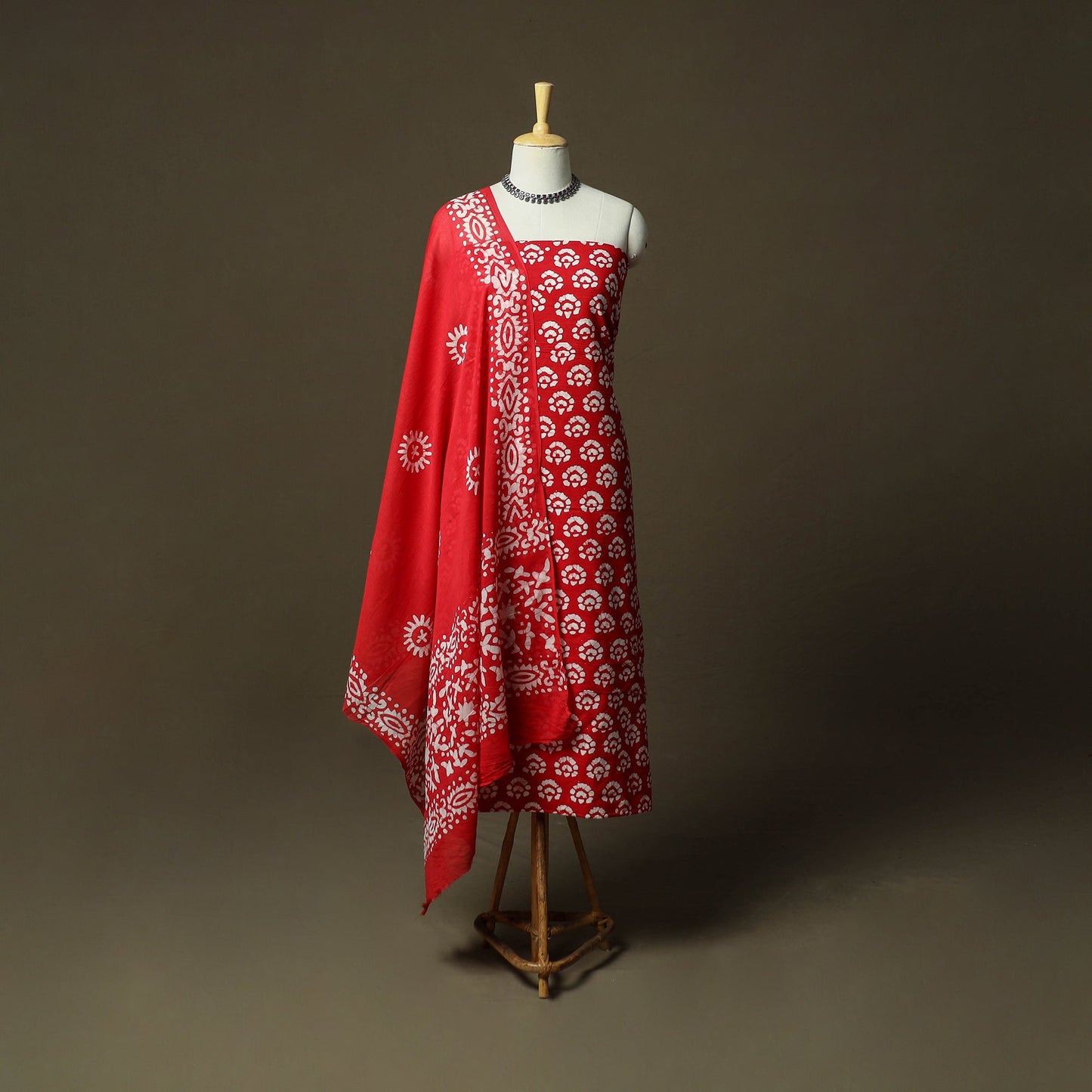 Hand block batik print cotton 3pc unstitched dress material