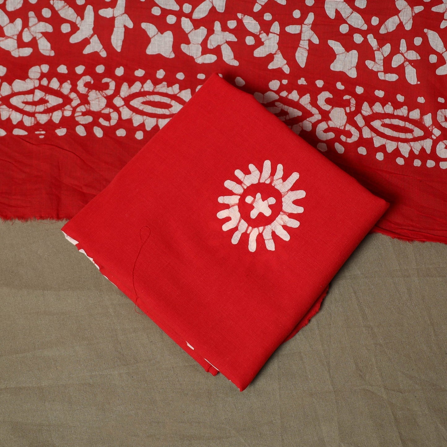 Hand block batik print cotton 3pc unstitched dress material