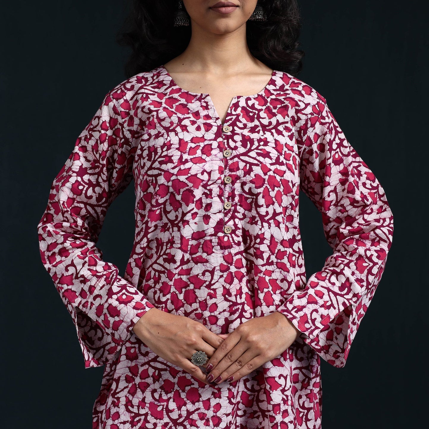 Hand batik cotton suit set with dupatta for women 05