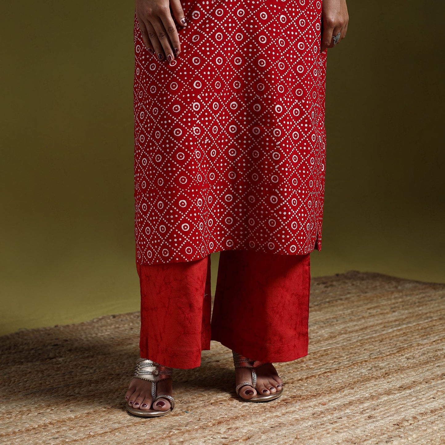Hand block batik print cotton suit set with dupatta