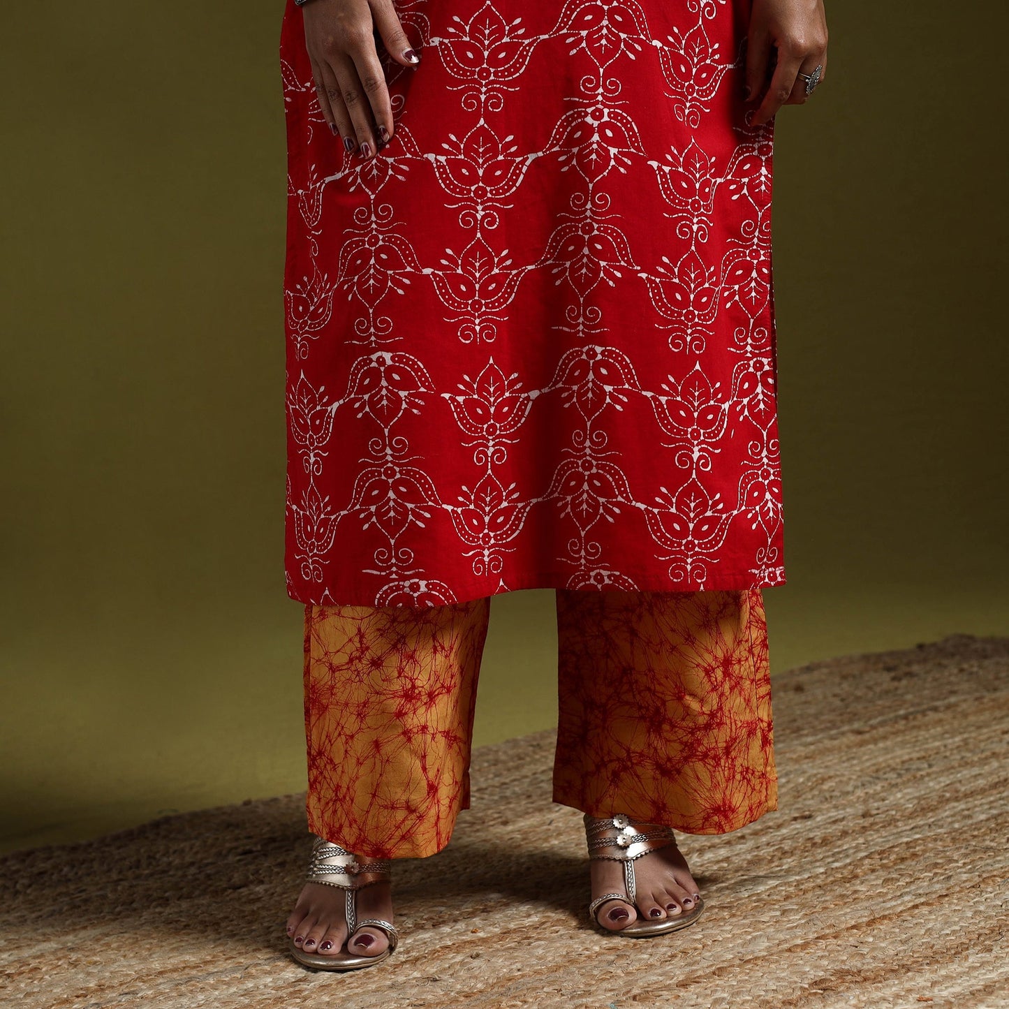 Hand block batik print cotton suit set with dupatta