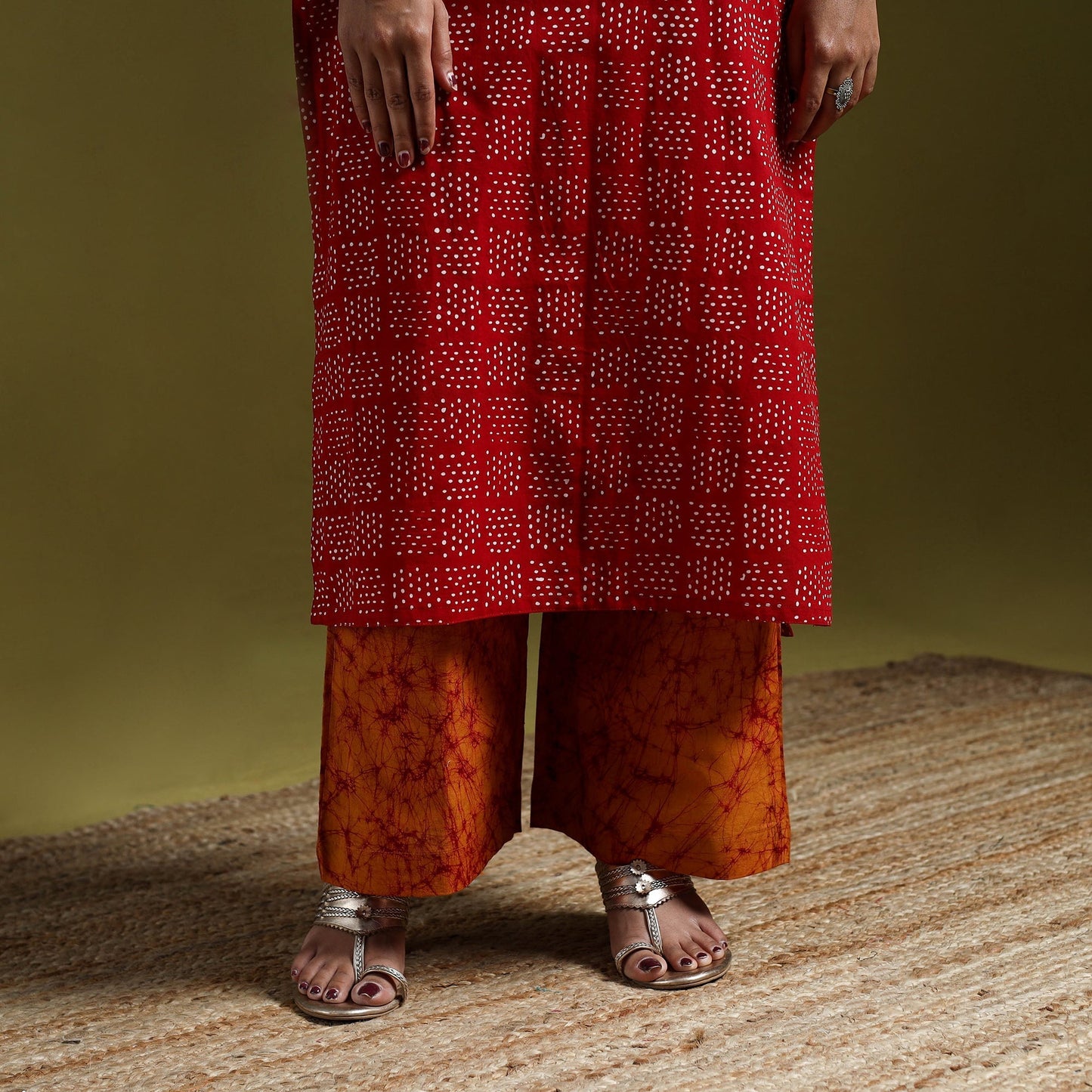 Hand block batik print cotton suit set with dupatta
