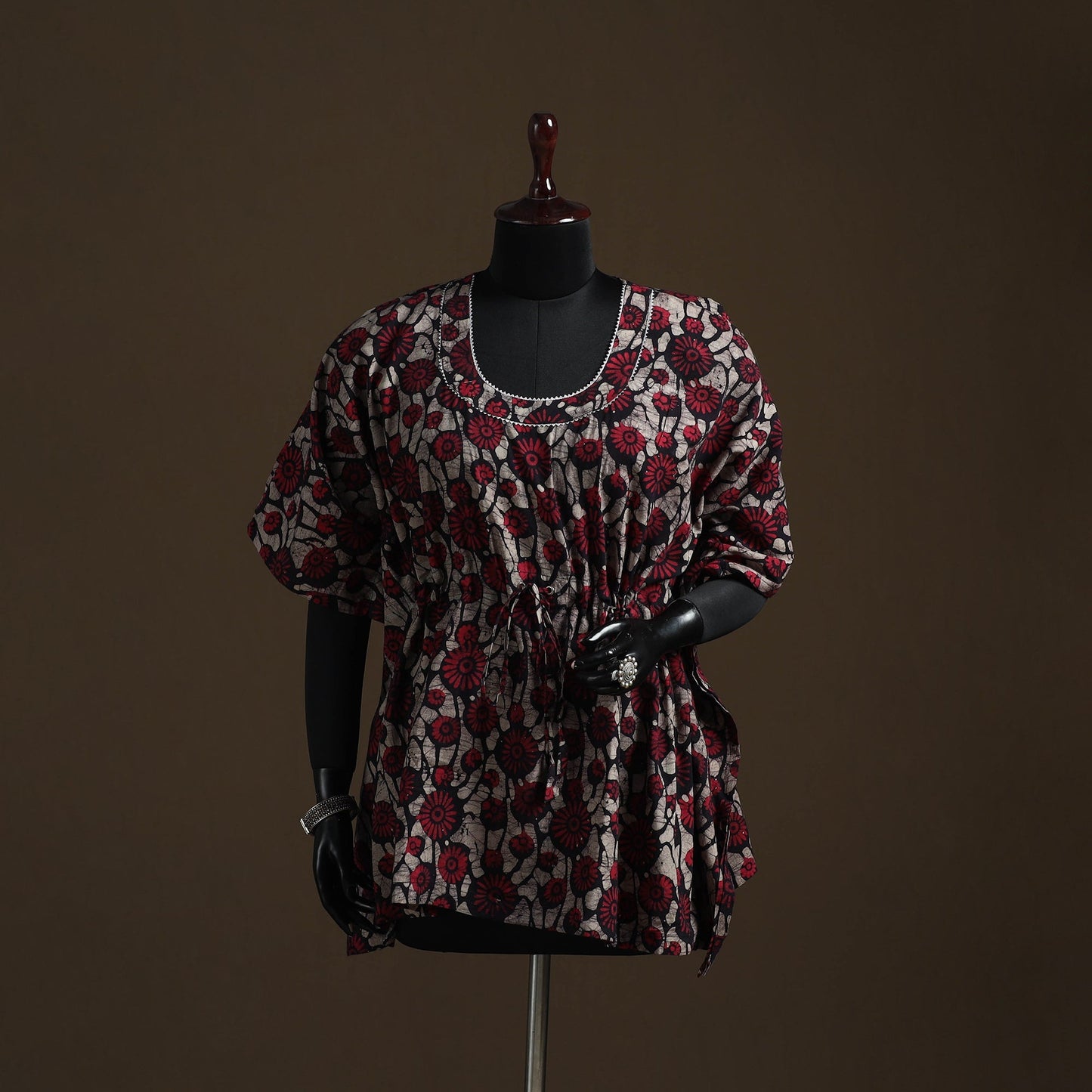 Hand block batik print gota work cotton kaftan (short) 40