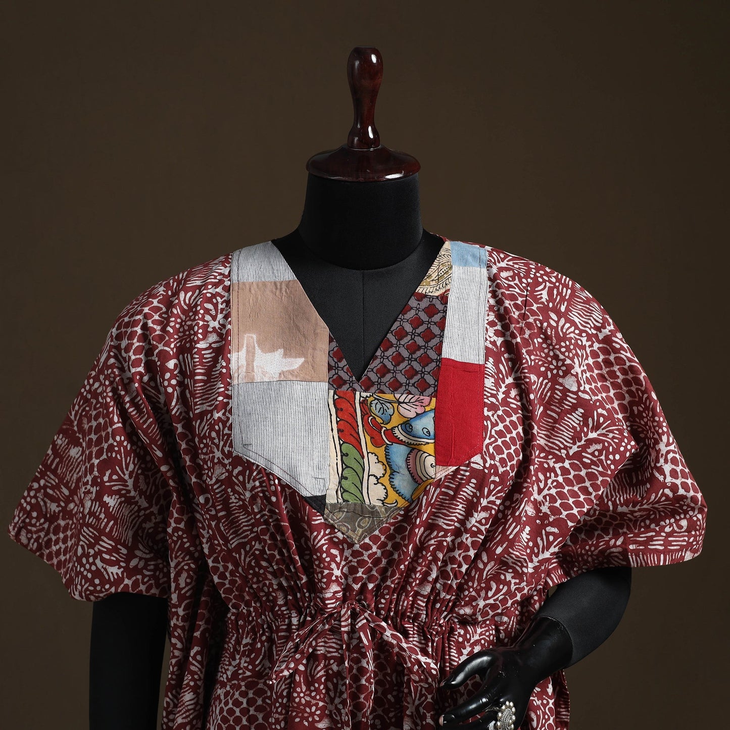 Hand block batik print patchwork cotton kaftan (short) 39
