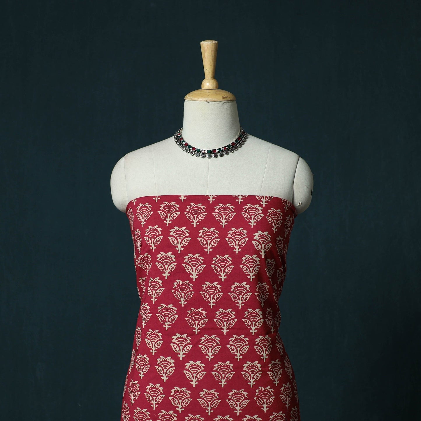 Hand block jaipur print cotton 3pc unstitched dress