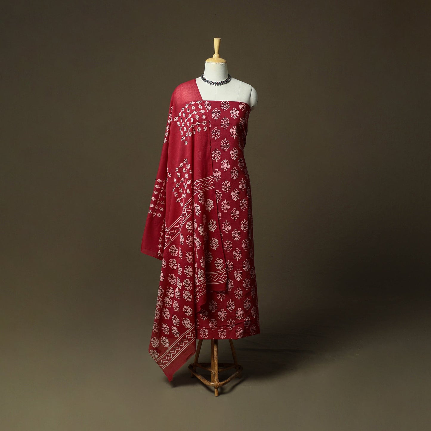 Hand block jaipur print cotton 3pc unstitched dress