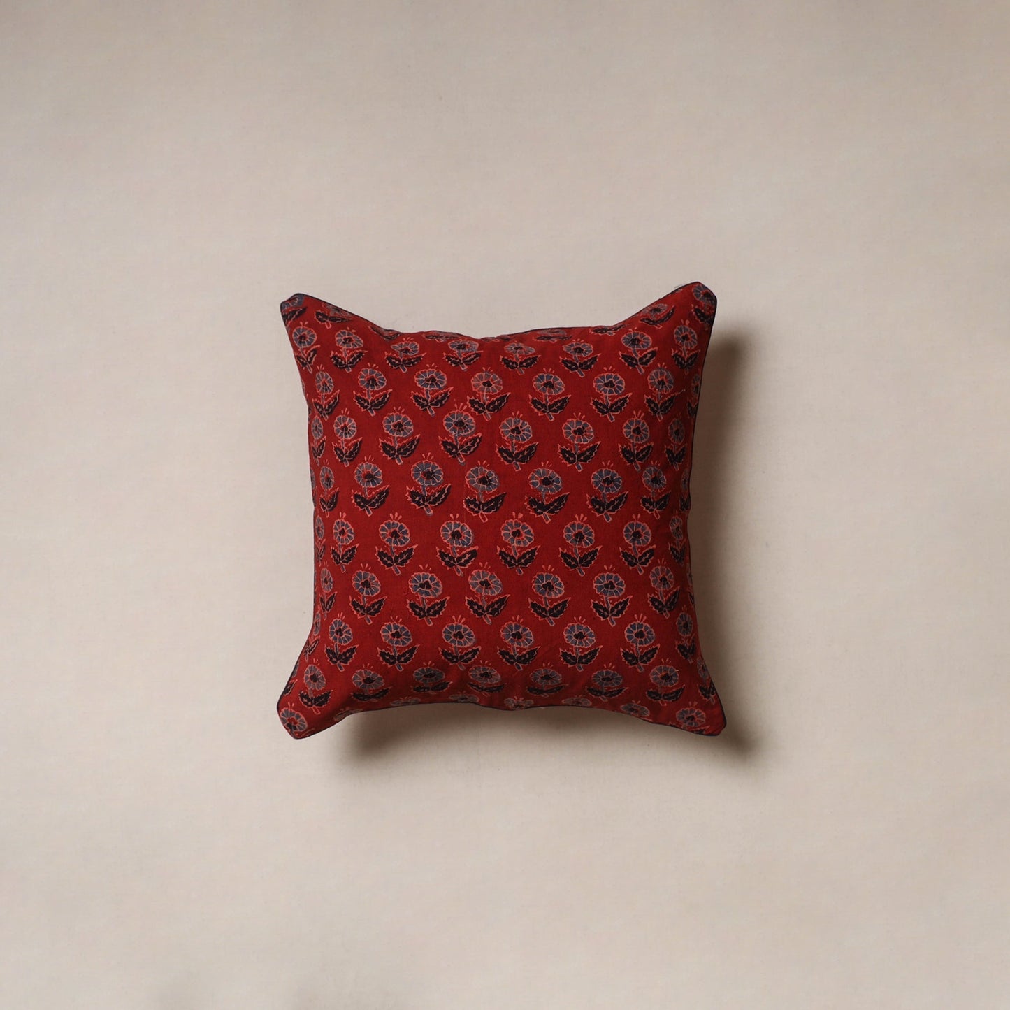 Hand block print ajrakh cushion cover 20 - handcrafted