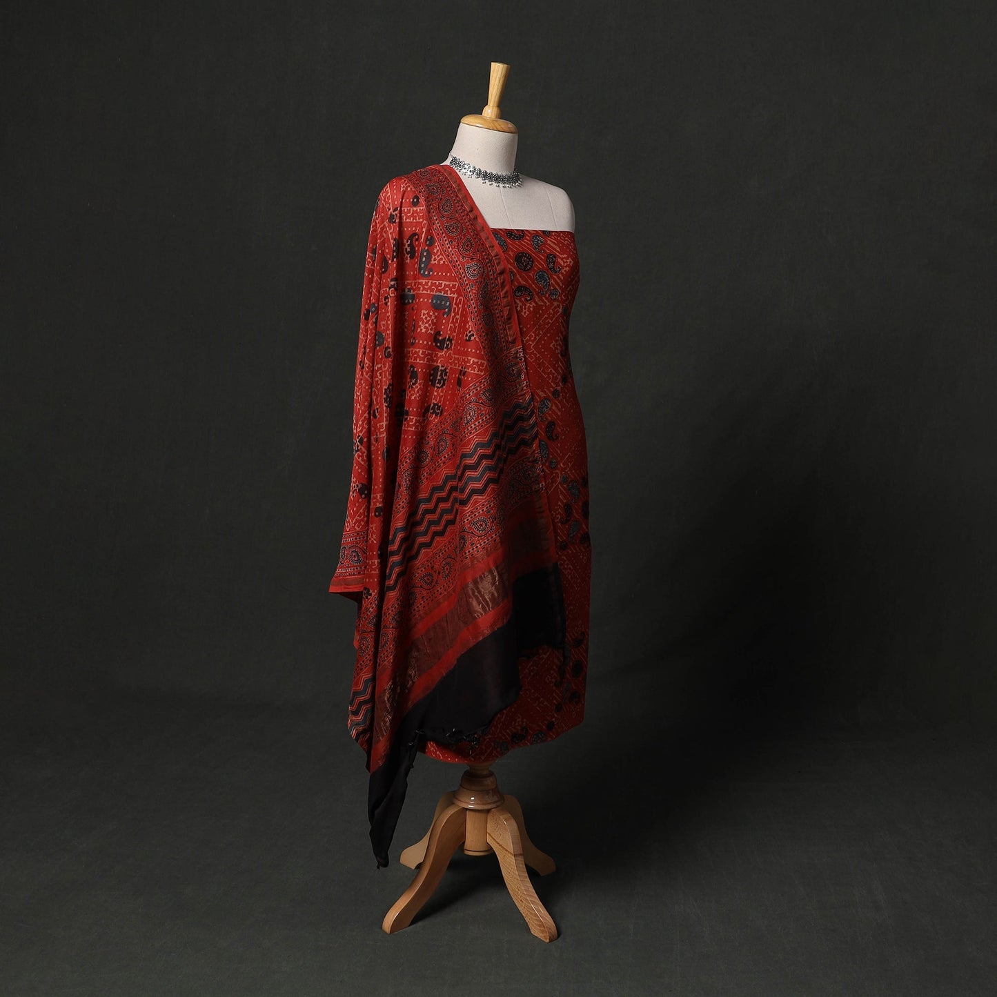 Hand block print chanderi silk natural dyed ajrakh 2pc