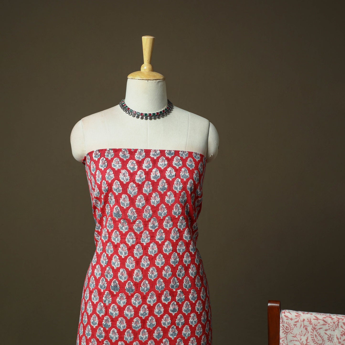 Hand block print cotton sanganeri 3pc unstitched dress