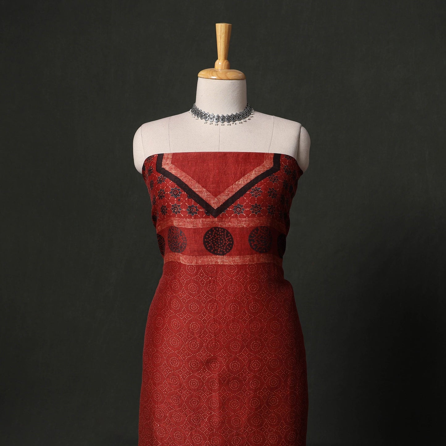 Hand block print linen silk natural dyed ajrakh 2pc