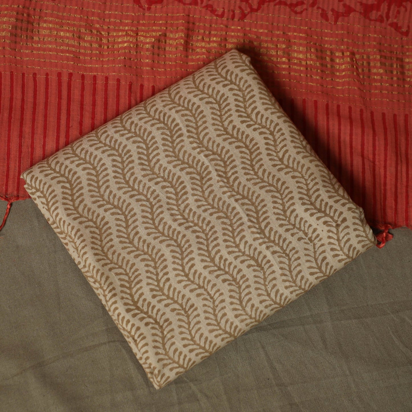 Hand block print mangalagiri cotton 3pc unstitched dress