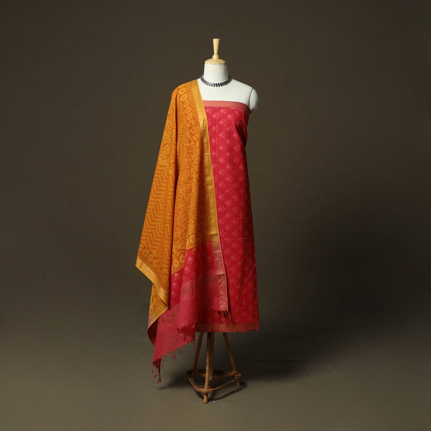 Hand block print mangalagiri cotton 3pc unstitched dress