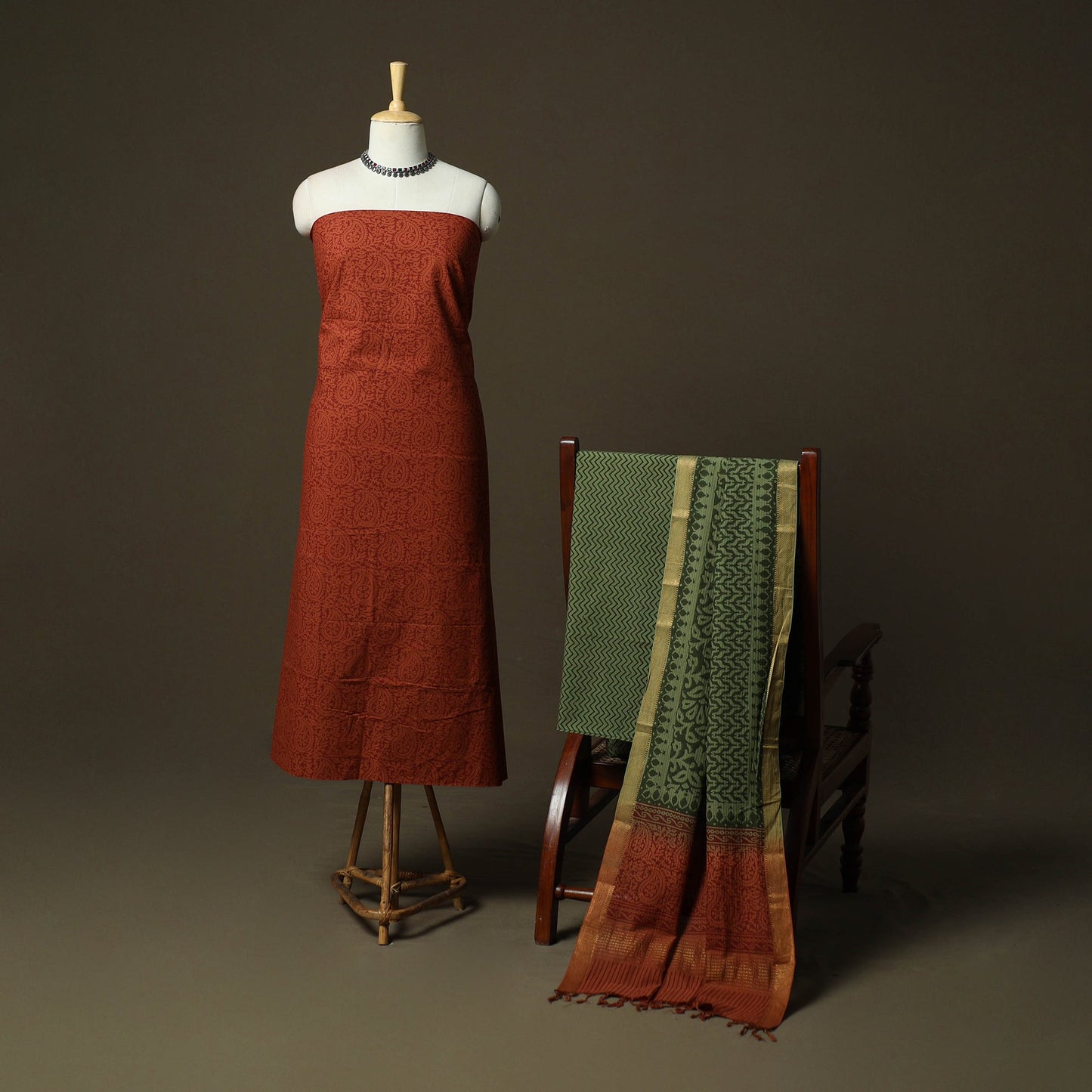 Hand block print mangalagiri cotton 3pc unstitched dress
