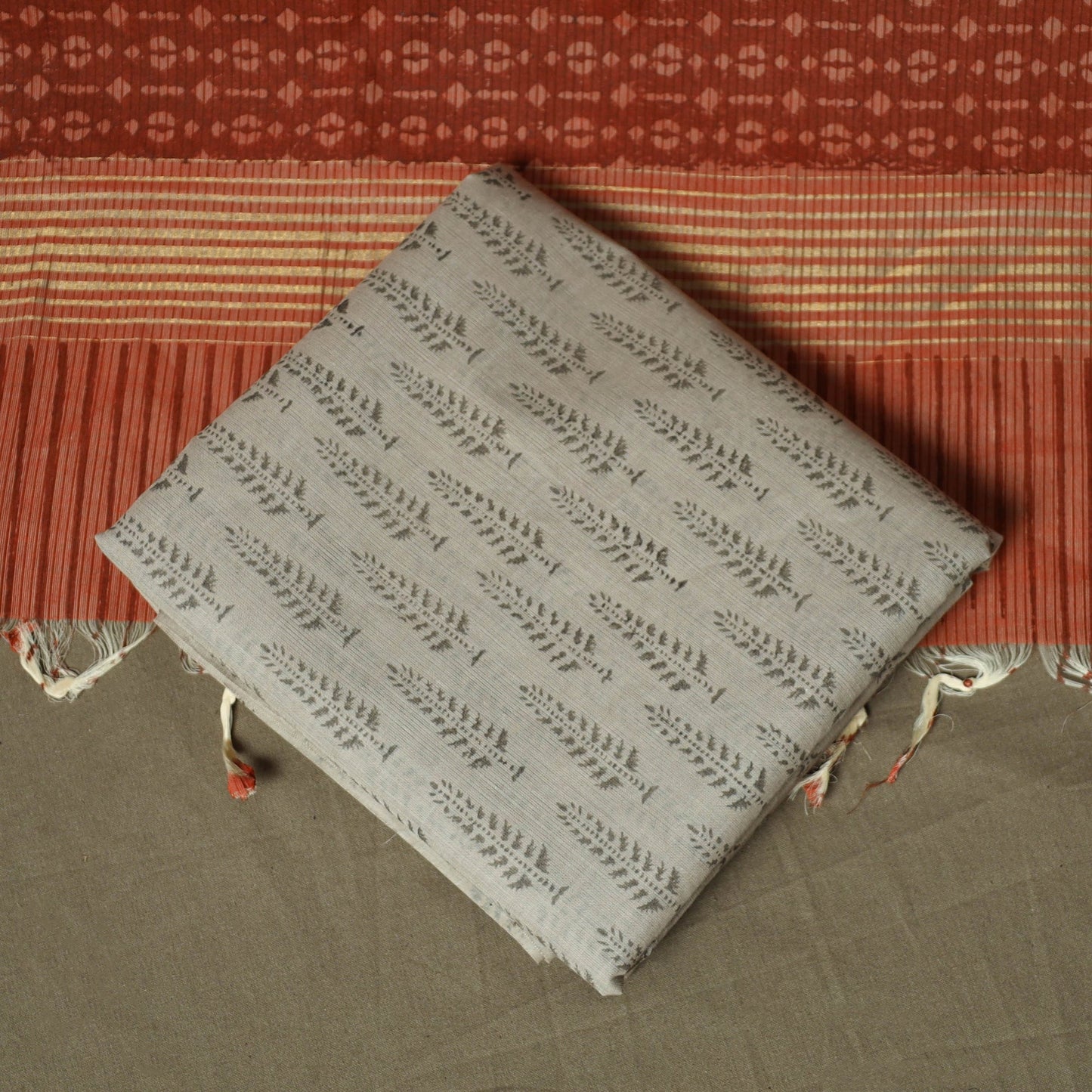 Hand block print mangalagiri cotton 3pc unstitched dress