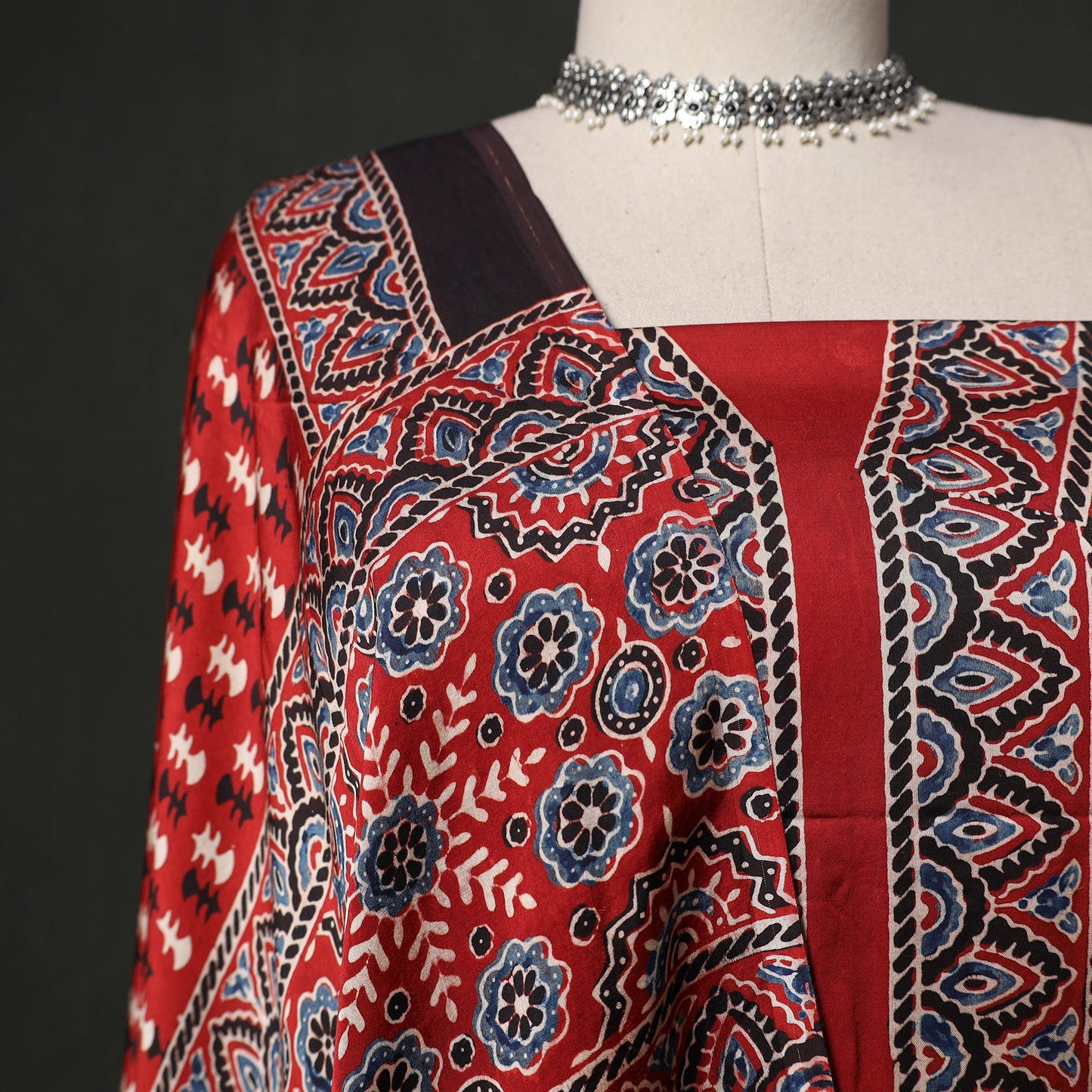 Hand block print modal silk natural dyed ajrakh 2pc