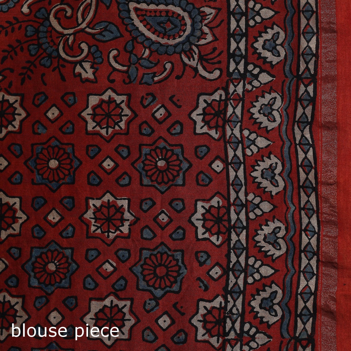 Hand block print natural dyed chanderi silk ajrakh saree 17