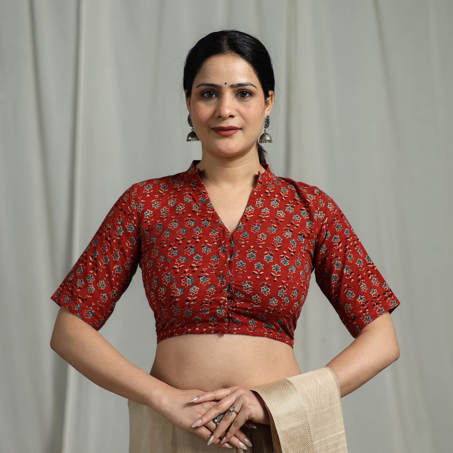 Hand natural dyed cotton readymade blouse 06 - handcrafted