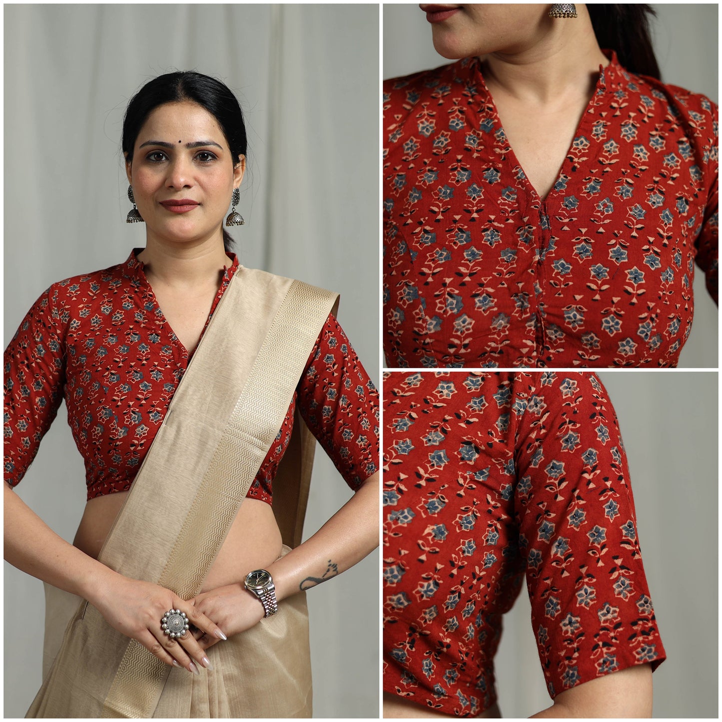 Hand natural dyed cotton readymade blouse 06 - handcrafted