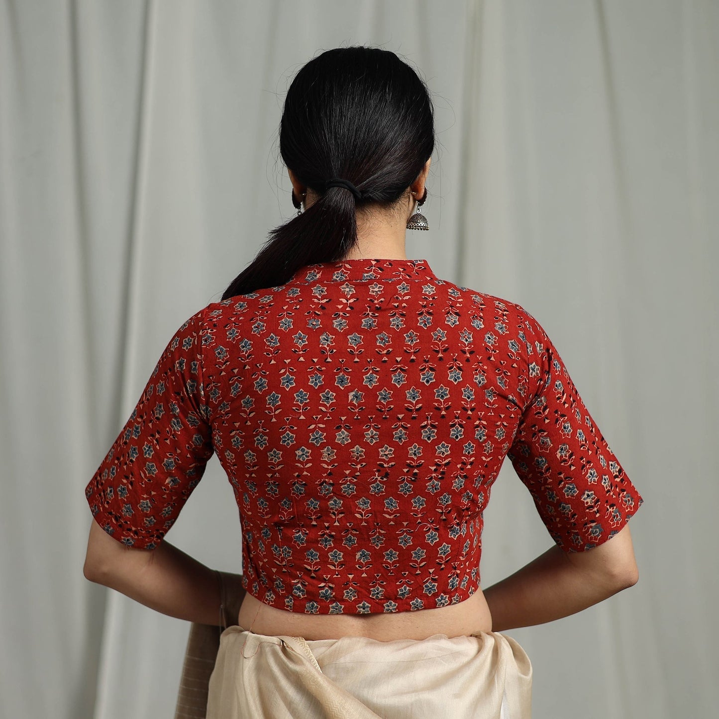 Hand natural dyed cotton readymade blouse 06 - handcrafted