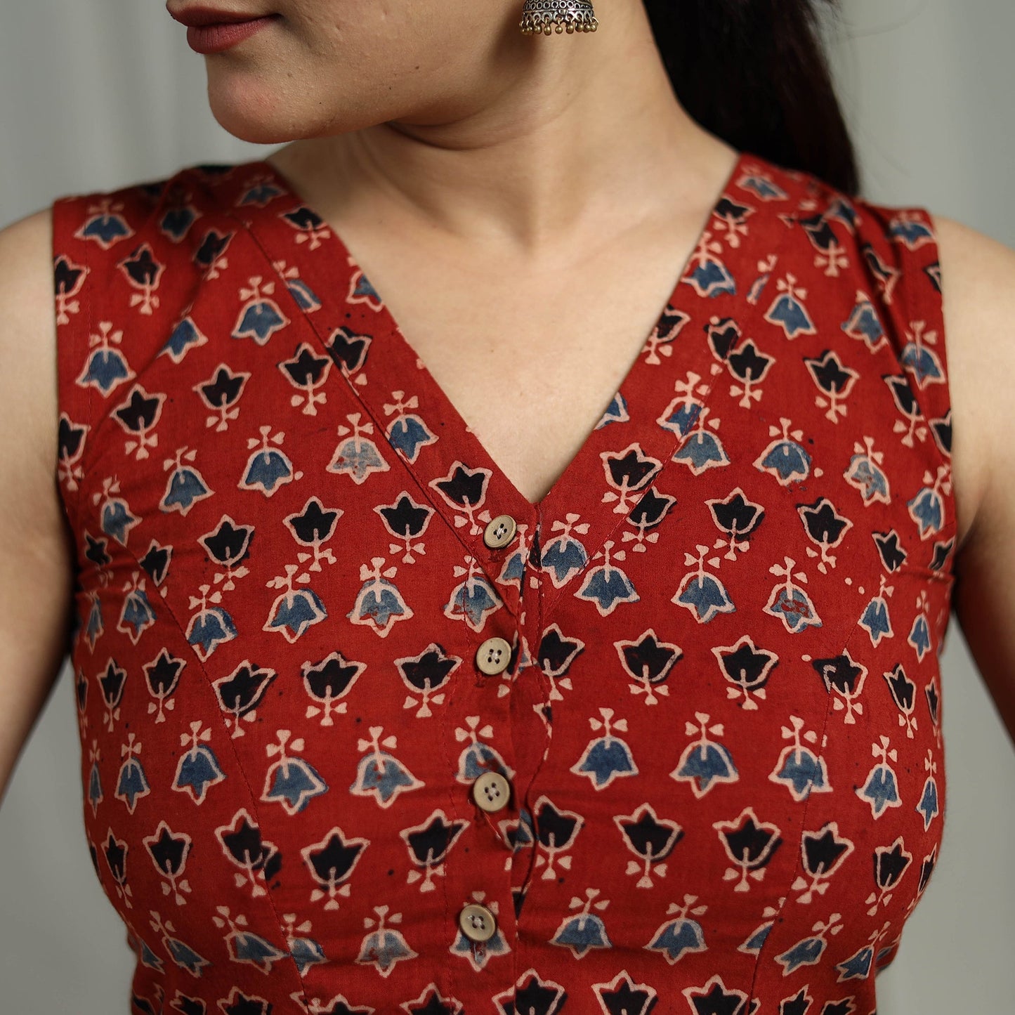 Hand natural dyed cotton readymade blouse 15 - handcrafted